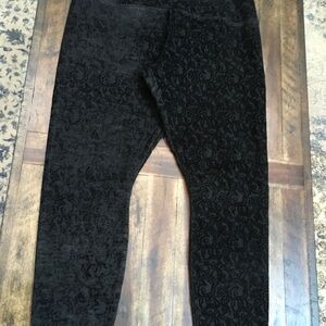 Lysse XL Black Velvet Burnout High Waist Patterned Leggings Tummy Control